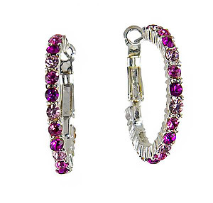 EA711PK: Elegant Pink Crystal Hoop Earrings