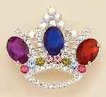 PA478: Colored Crystal Crown Pin