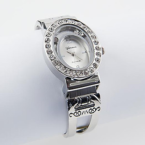 WA116: Silver Crystal Cuff Watch