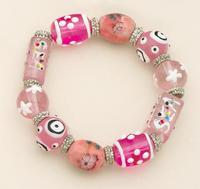 BR89PK: Pink Glass Bead Stretch Bracelet