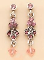 EA408P: Pink Austrian Crystal Chandelier Post Earrings in Silver