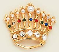 PA09M: Pearl & Multi-color Crystal Crown Pin