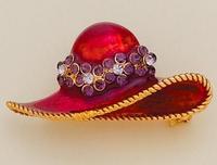 PA413: Red Hat Pin with Austrian Crystal Flowers