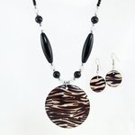 SNT142C: Zebra Mother of Pearl & Crystal Necklace & Earrings Set