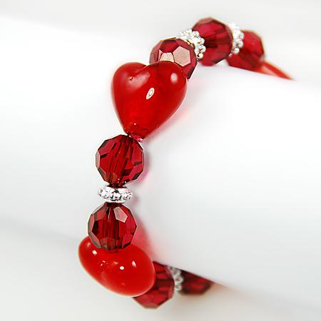 BR170R: Murano Glass Heart Bracelet in Red or Pink