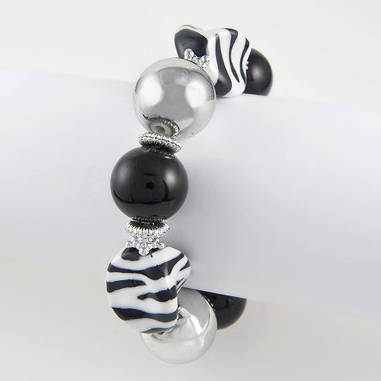 BR239: Zebra & Pearl Stretch Bracelet
