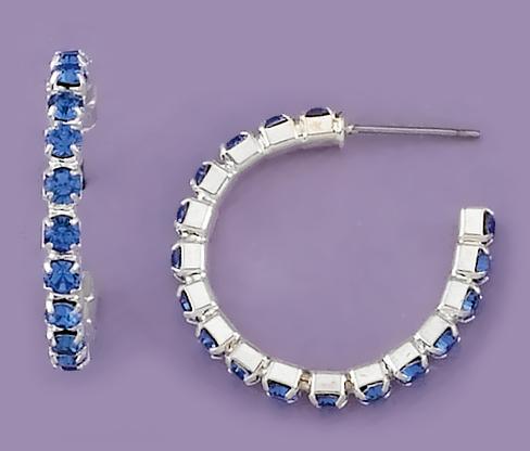 EA451: Traditional Crystal Hoop Earrings (Blue, Clear, Black or Red)