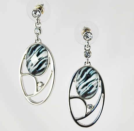 EA484Z: Zebra Exotic Gold Crystal Oval Earrings