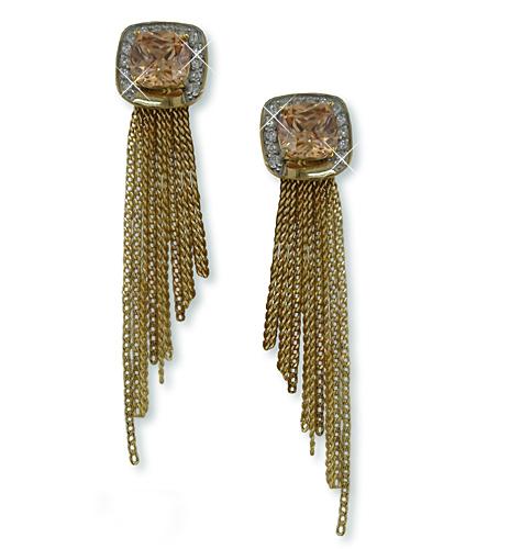 EA178G: Designer Style Amber CZ Earrings in Gold