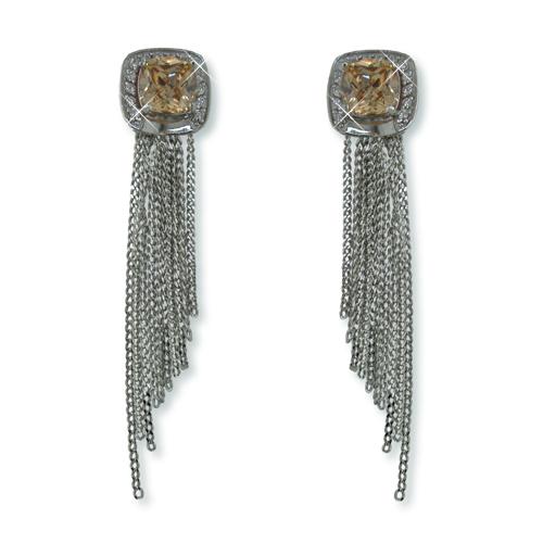 EA178S: Designer Style Amber CZ Earrings in Silver