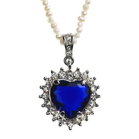 NA216: Sapphire and Genuine Seed Pearl  Necklace