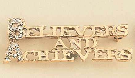 PA303: BELIEVERS AND ACHIEVERS Gold Pin with Crystals