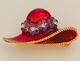 PA413: Red Hat Pin with Austrian Crystal Flowers