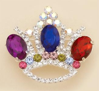 PA478: Colored Crystal Crown Pin