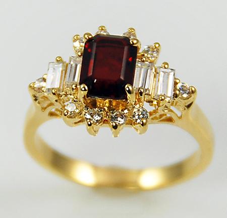 RA102: Emerald-Cut Ruby CZ Ring