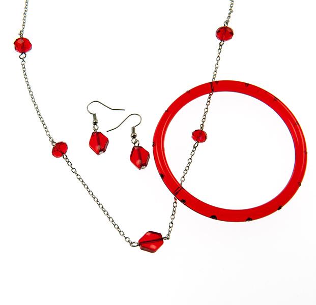 SN11PR: Red Bracelet, Necklace & Earring Set