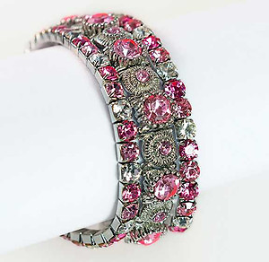 BR15PK: Triple Strand Pink Crystal Bracelet