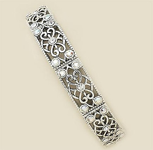 BR187C: Silver Crystal Filigree Stretch Bracelet