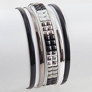 BR278B: Two Tone Silver Bangle Bracelets