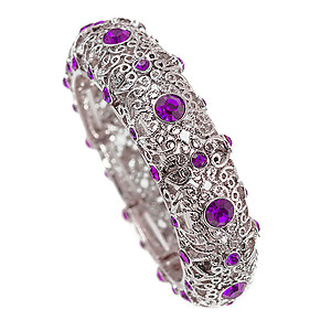 BR370: Silver and Crystal Fuschia or Amethyst Bracelet