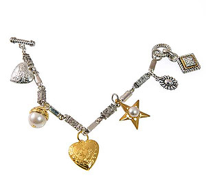 BR398: Two Tone Designer Style Charm Bracelet