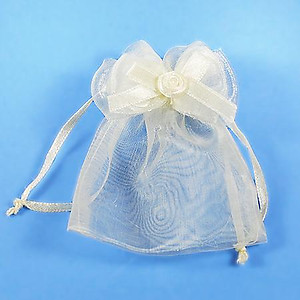 BXP039: Sheer Organza Gift Pouch w/ Flower Accent (Dozen Count)