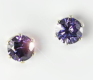 EA110A: Round Amethyst CZ Silver Post Earrings