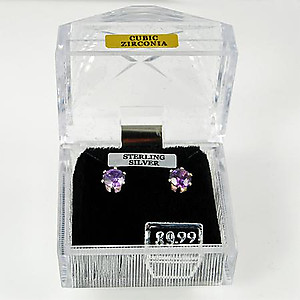 EA110A: Round Amethyst CZ Silver Post Earrings