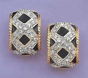 EA417: Black Enamel & Austrian Crystal Earrings