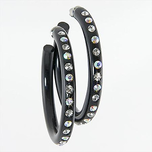 EA474B: Stylish Black Hoop Earring w/ Crystals