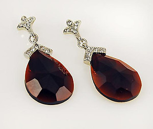 EA488: Crystal & Dark Topaz Teardrop Earrings