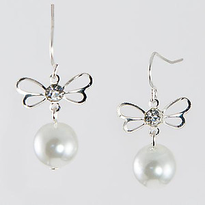 EA567: Siver Bow and Pearl Earrings