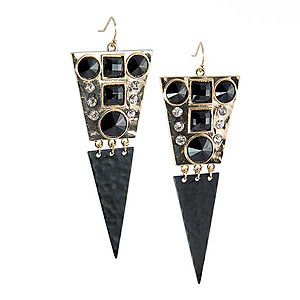 EA709: Stylish Crystal and Black Enamel Earrings