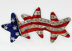 PA531: Red, White & Blue Crystal Triple Stars Pin