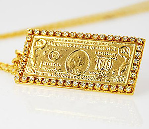 NA124: Golden $100 Bill Necklace