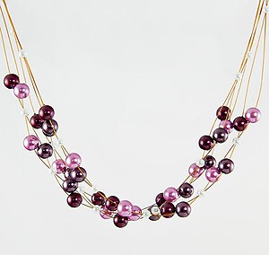 NA220: Multi Strand Fuchsia,Amethyst Pearl Necklace