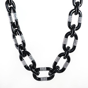 NA355: Silver and Black Lucite Necklace