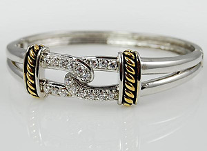 NC111: Designer 2-Tone & CZ Cuff / Bangle Bracelet