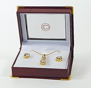 NC130: CZ Earrings & Necklace Set in Faux Leather Gift Box