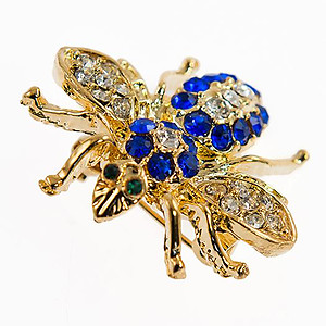 PA250B: Blue Crystal Bee Pin