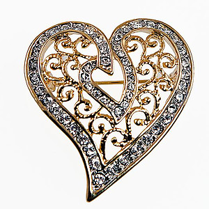 PA590: Filigree Two Tone Heart Pin