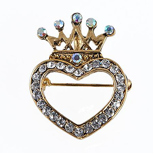 PA603: Elegant Crystal Heart and Crown Silver or Gold