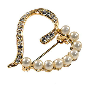 PA675: Crystal & Pearl Golden Heart Pin