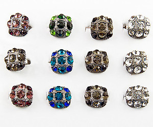 RA157: Dozen Assortment of Crystal Rings