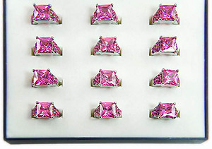 RA309: 1 Dozen Pink or Diamond Crystal Rings 