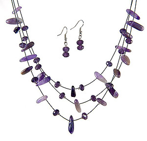 SN242A: Natural Amethyst Necklace and Earring Set
