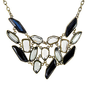 SN273: Contemporary Necklace Set Black Amber and Clear Stones 