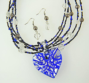 SNT147: Moreno Glass Dark Blue Heart Set