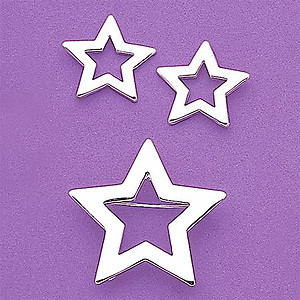 SNT58: Silver Open Star Earring & Pin Set