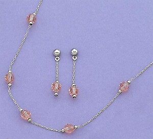 SNT93P: Pink (or Amethyst) Austrian Earrings & Necklace Set